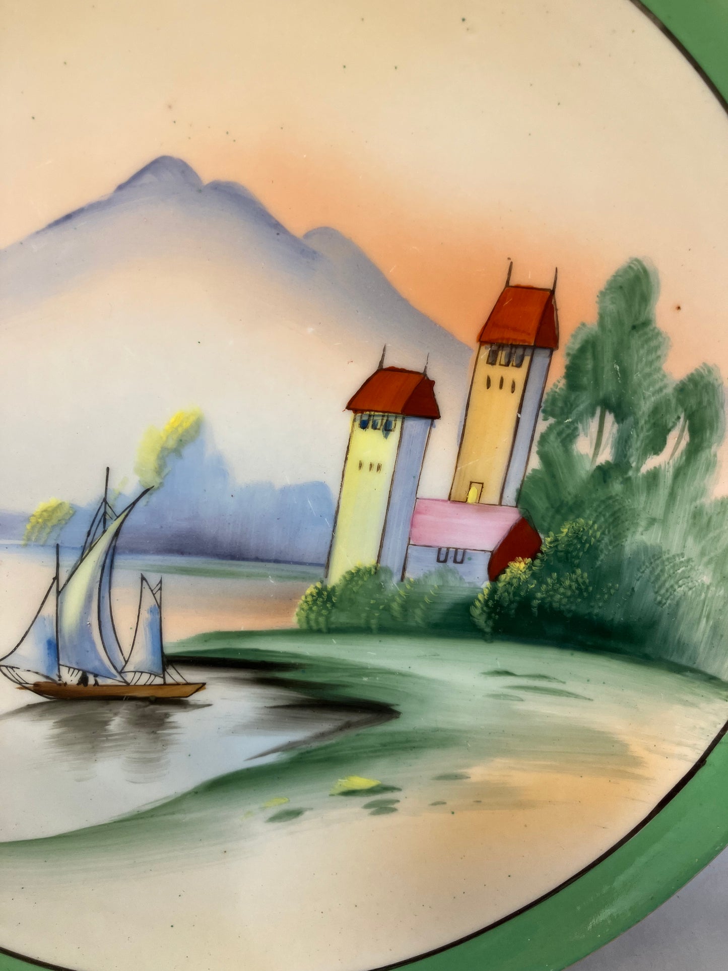 Antique Chikaramachi Hand-Painted Landscape Cake Plate