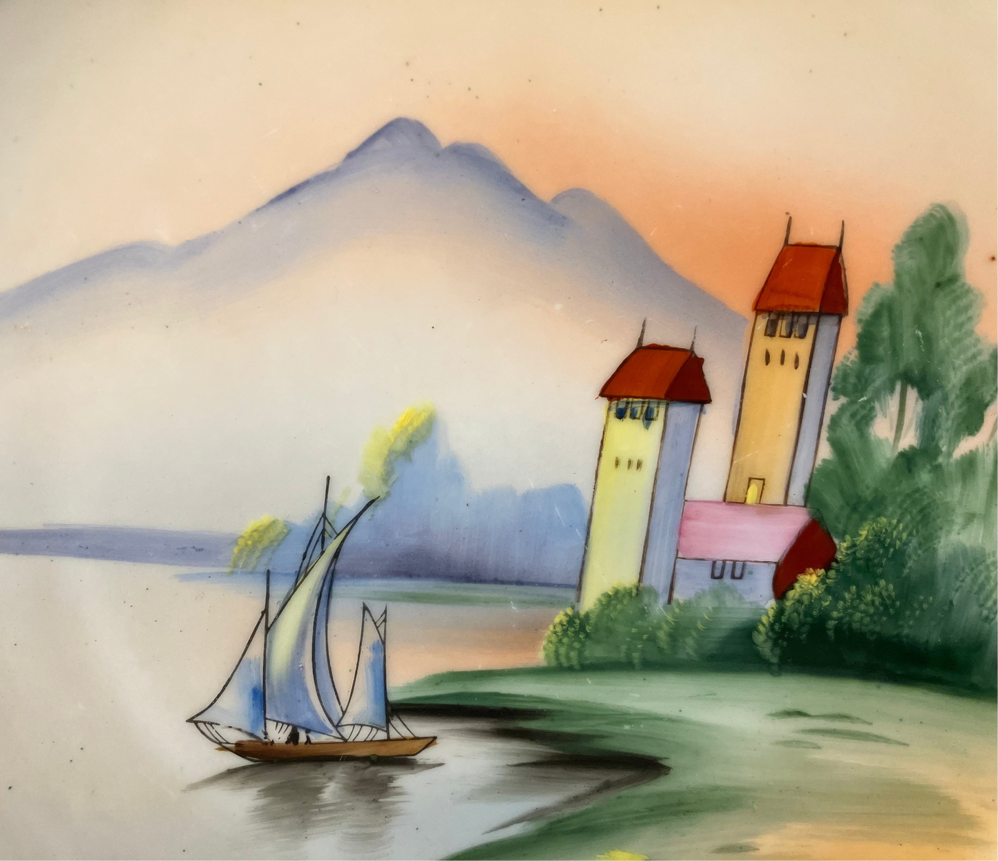 Antique Chikaramachi Hand-Painted Landscape Cake Plate