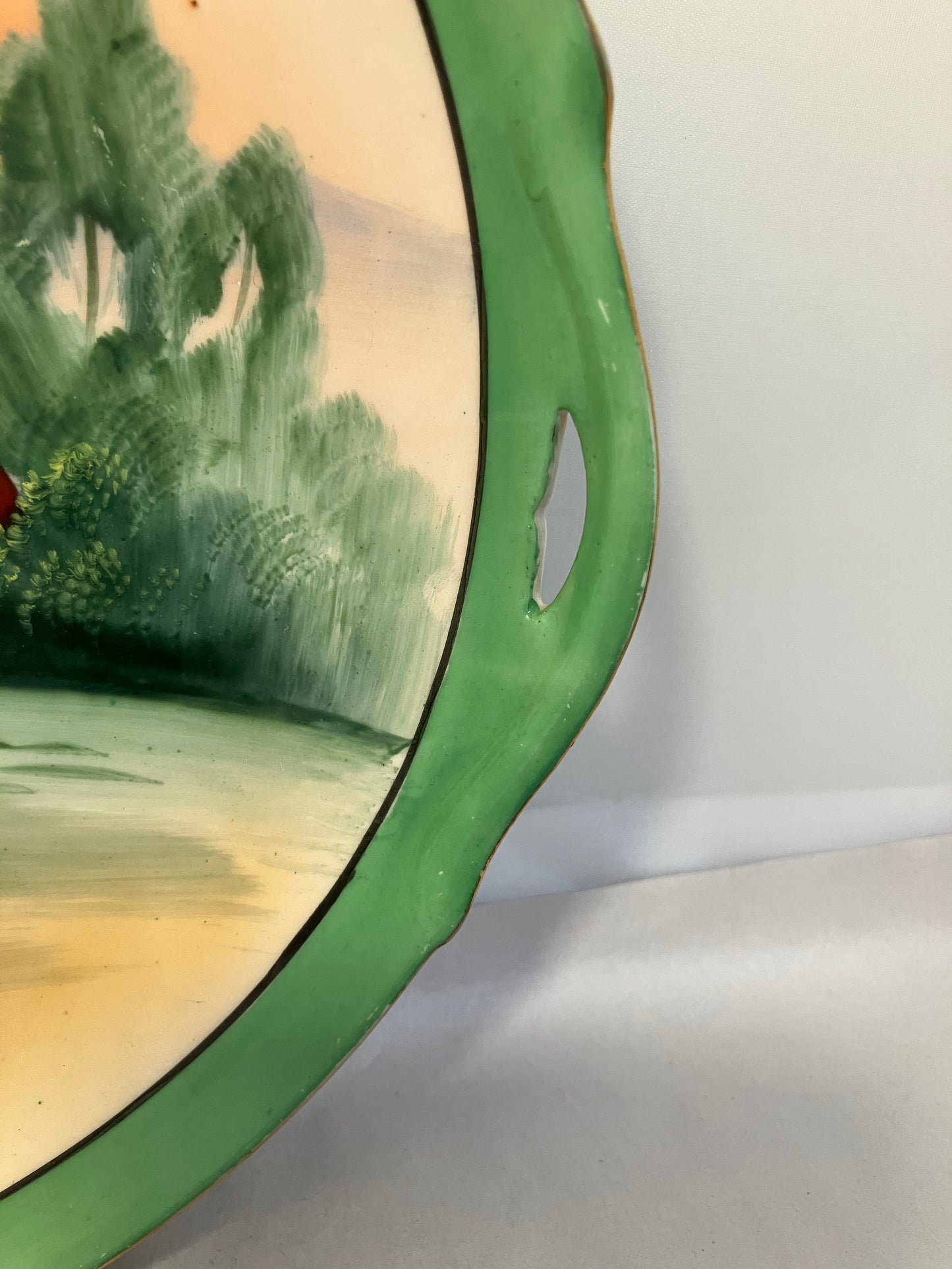 Antique Chikaramachi Hand-Painted Landscape Cake Plate