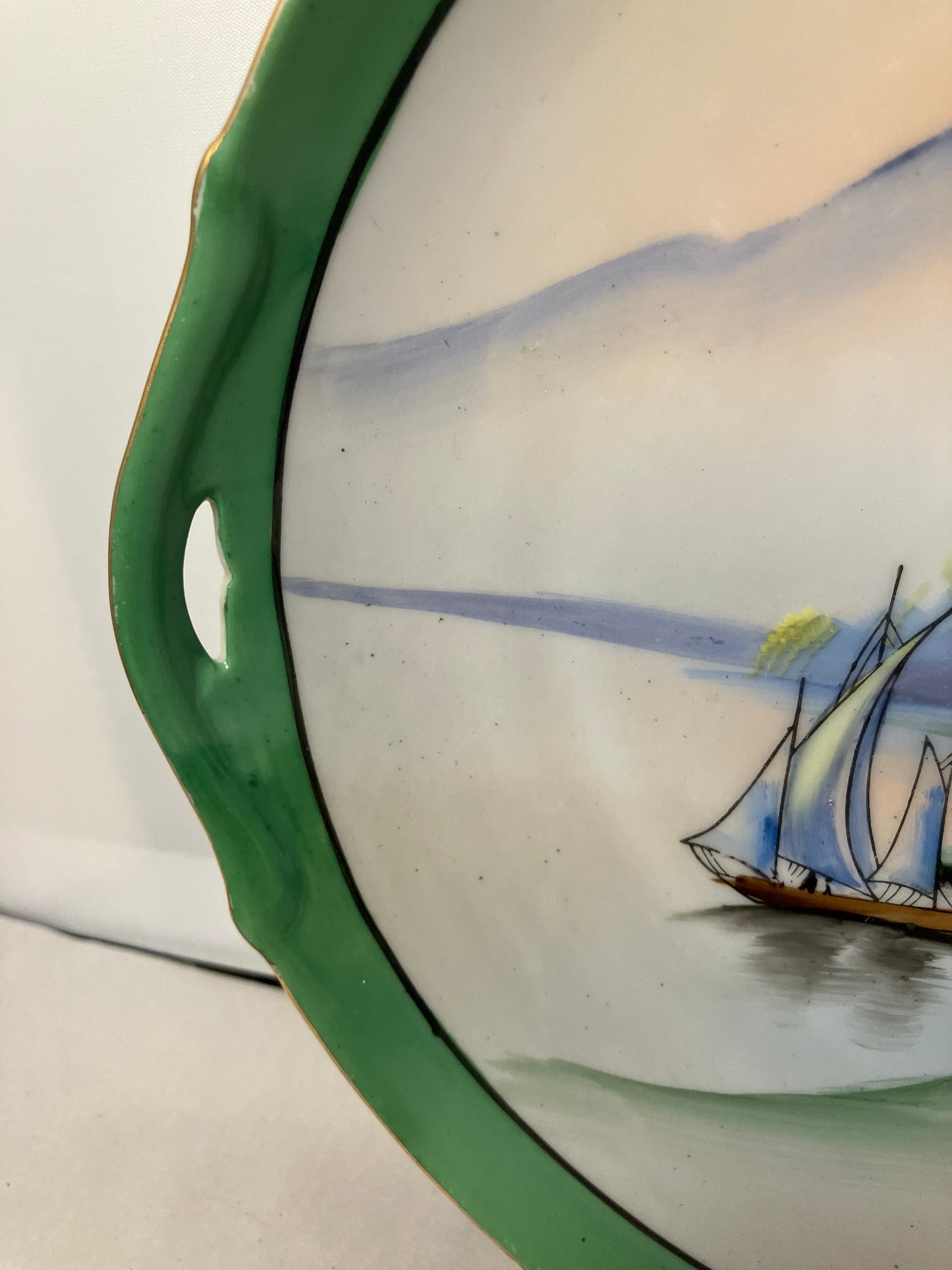 Antique Chikaramachi Hand-Painted Landscape Cake Plate