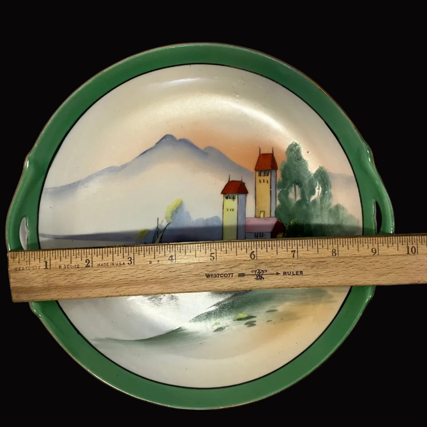 Antique Chikaramachi Hand-Painted Landscape Cake Plate
