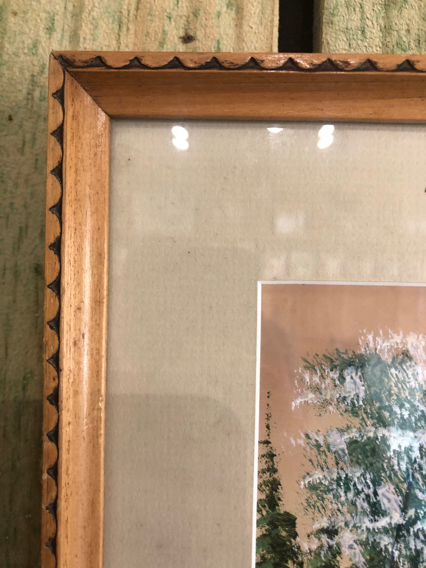 Vintage Framed Fall Landscape Painting Signed by Aronigie with Snowcapped Mountains