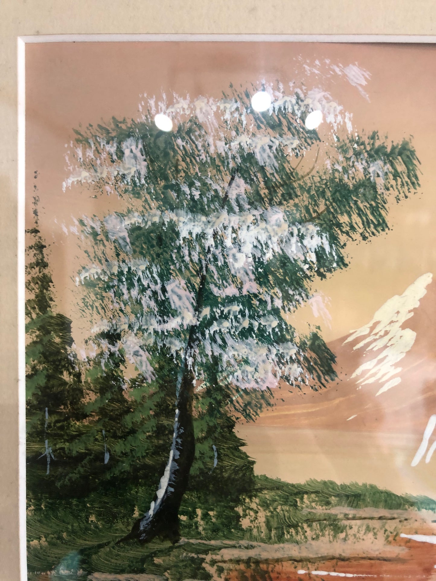 Vintage Framed Fall Landscape Painting Signed by Aronigie with Snowcapped Mountains