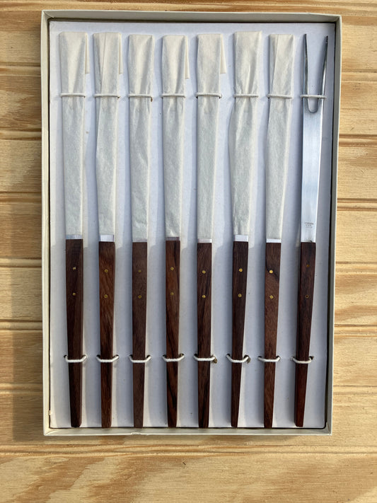Retro fondue forks with stainless steel and wood handles