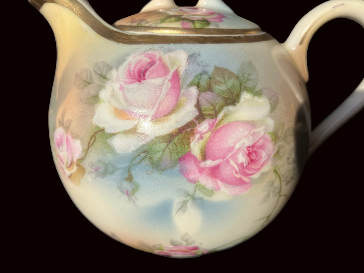 Lidded creamer by PSAG  of Bavaria featuring  stunning pastel hand painted roses