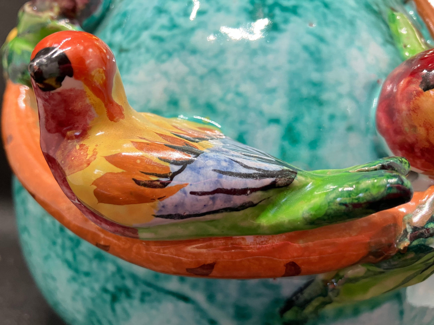 Majolica Vase with Bird Close Up