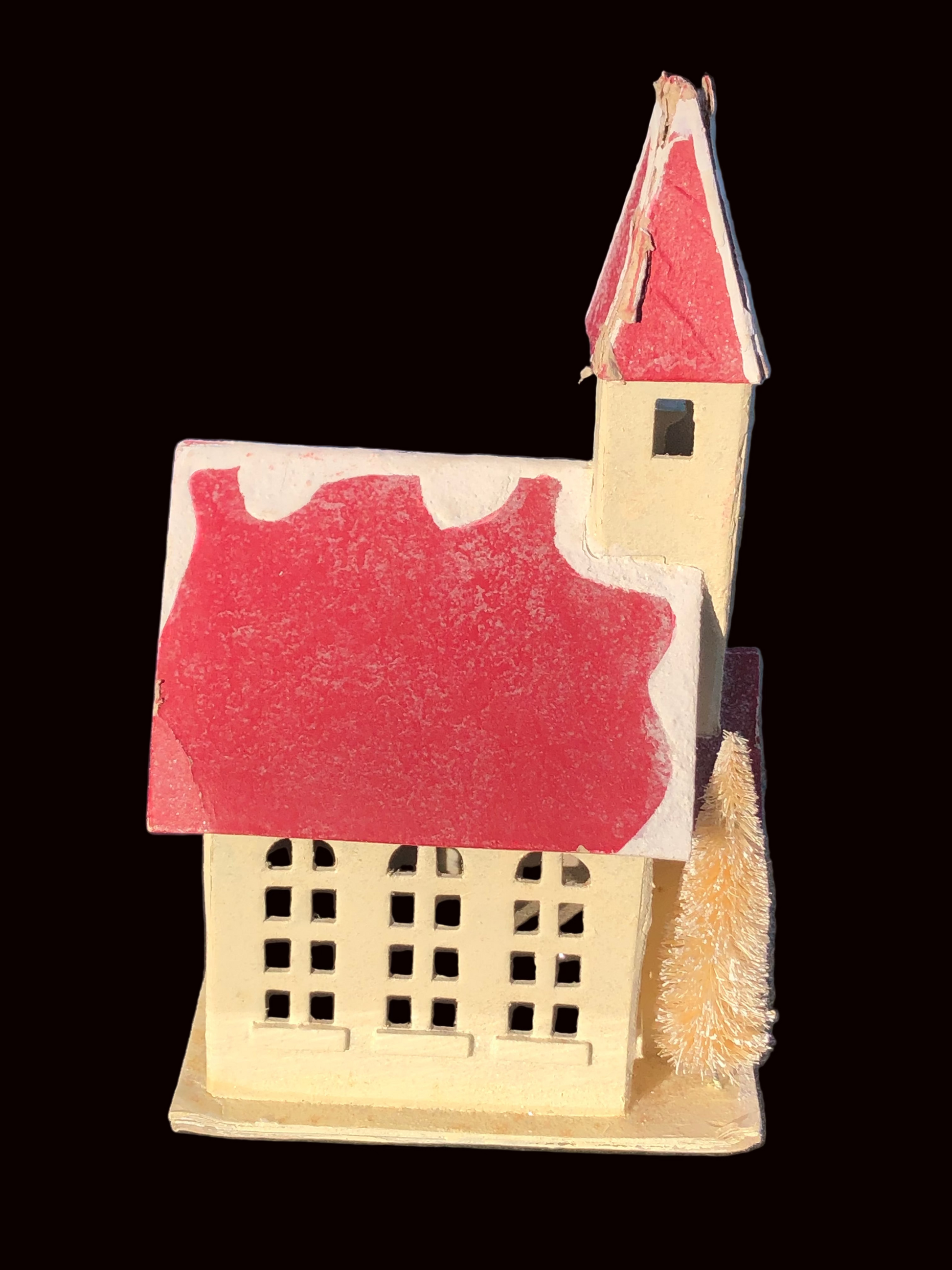Mid Century retro cardboard church for Christmas decor