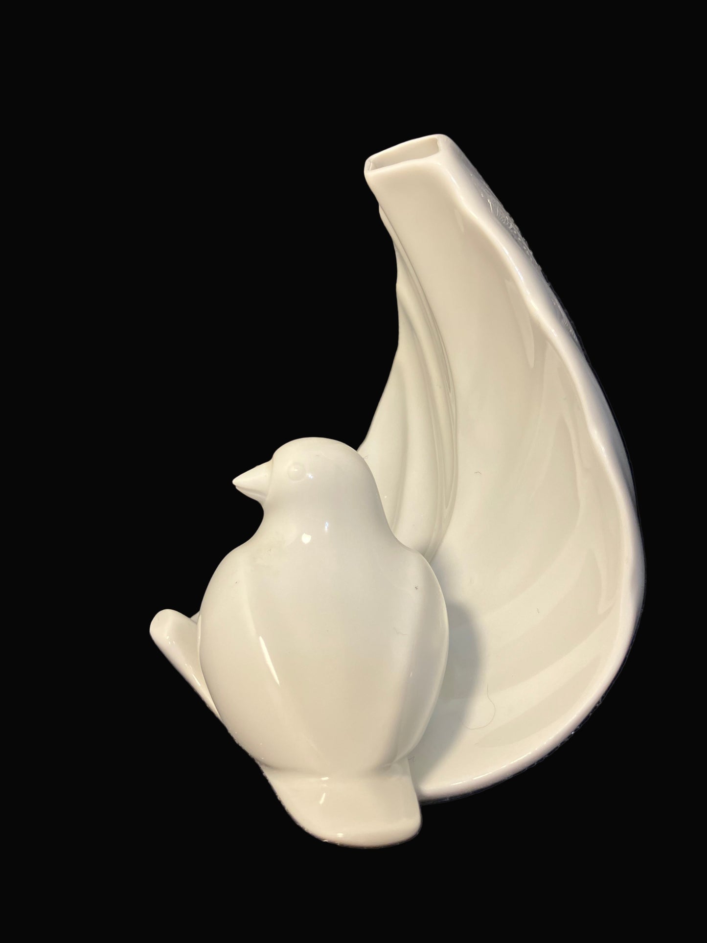 Mid century porcelain bird on leaf vase 