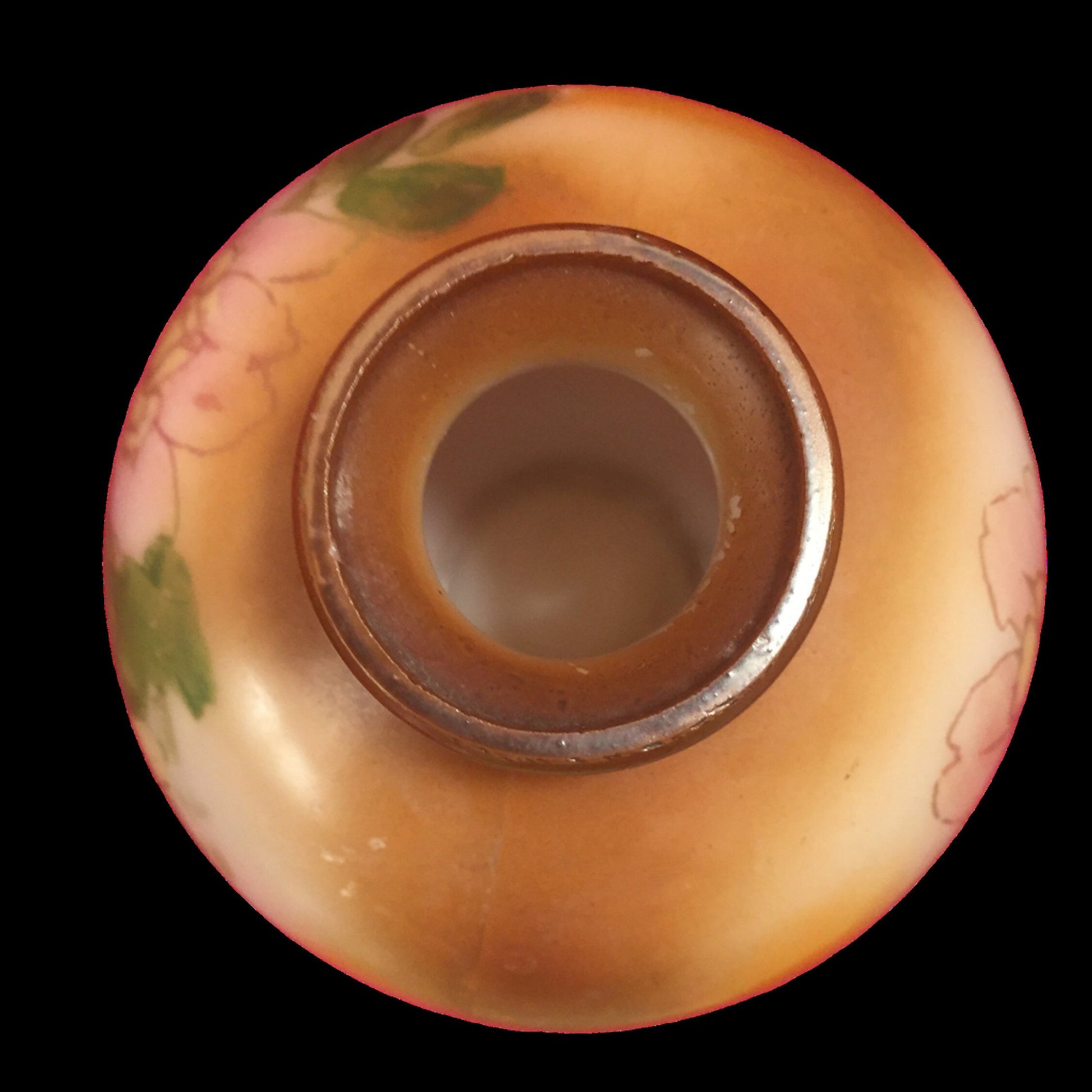 Milk glass vase painted top view