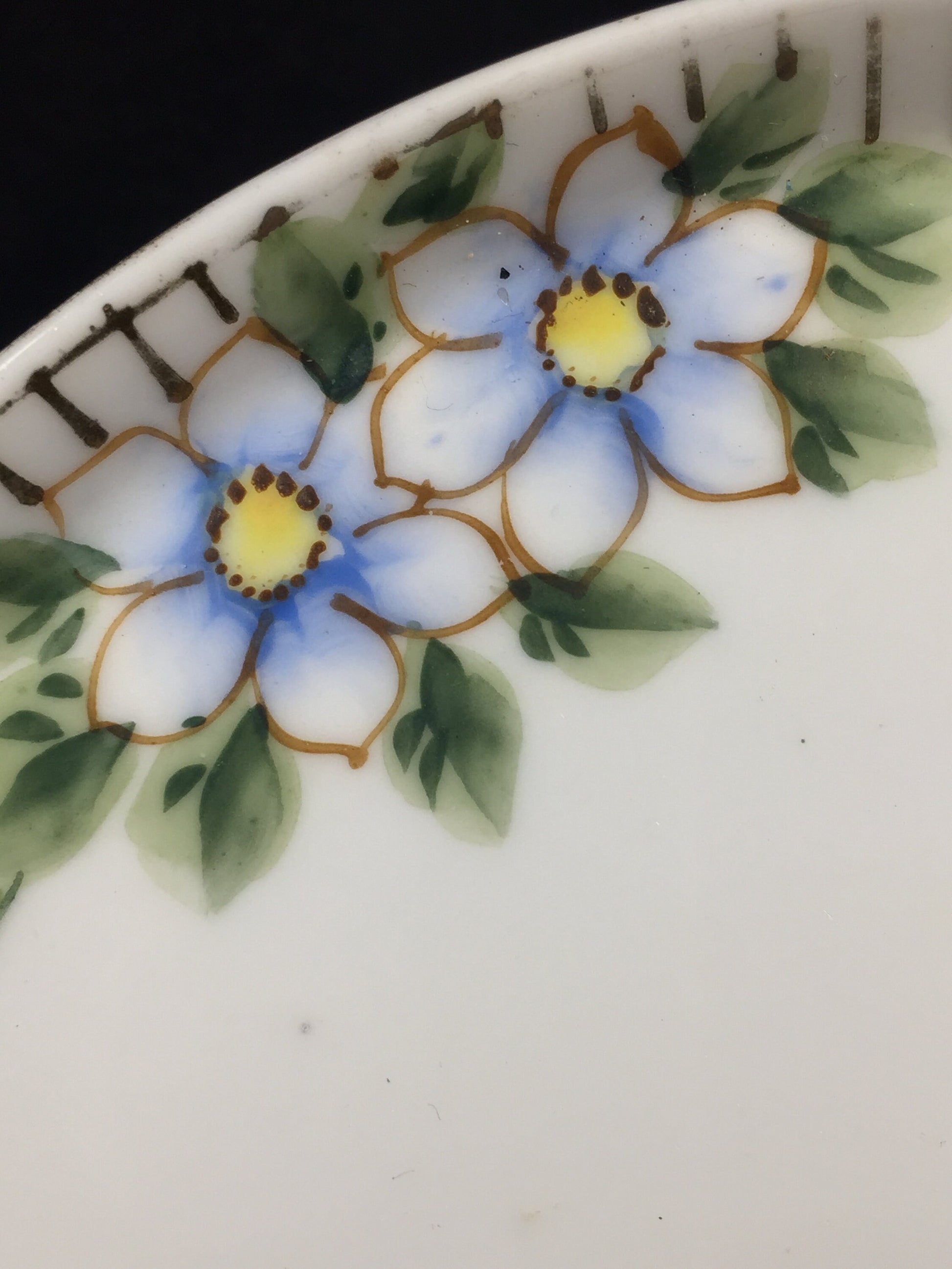 Nippon Tray with Blue Flowers close up