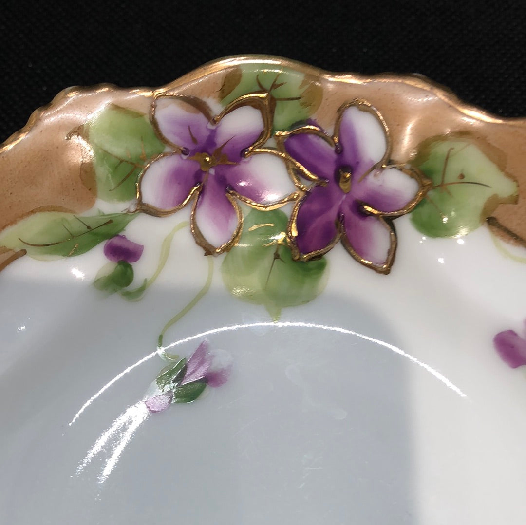 Nippon hand painted small bowl with violets close up