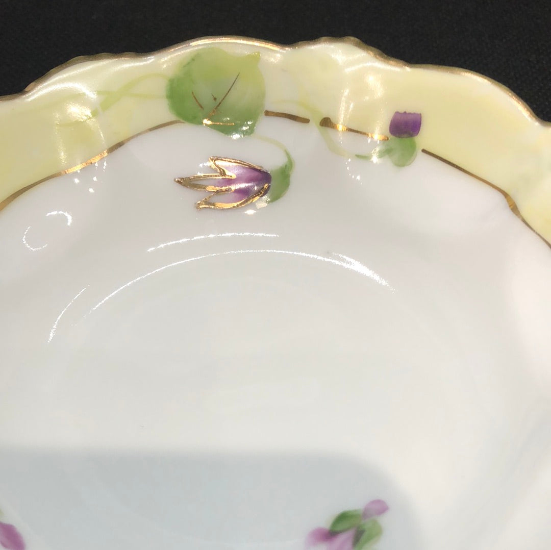Nippon hand painted small bowl with violets leaf close up