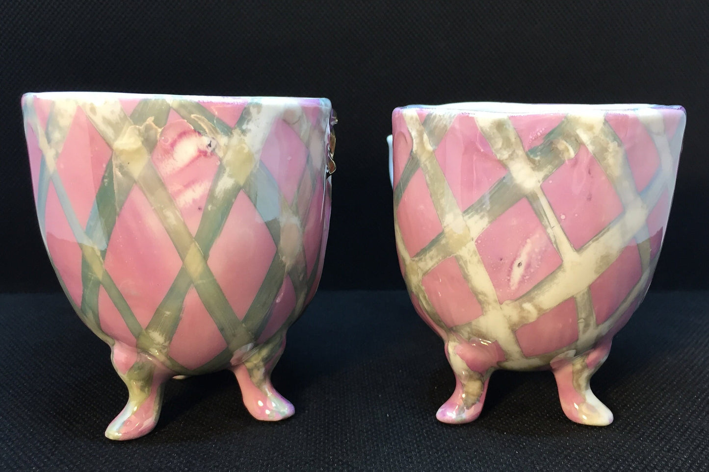 Opalescent Footed Teacups Made in Germany Back