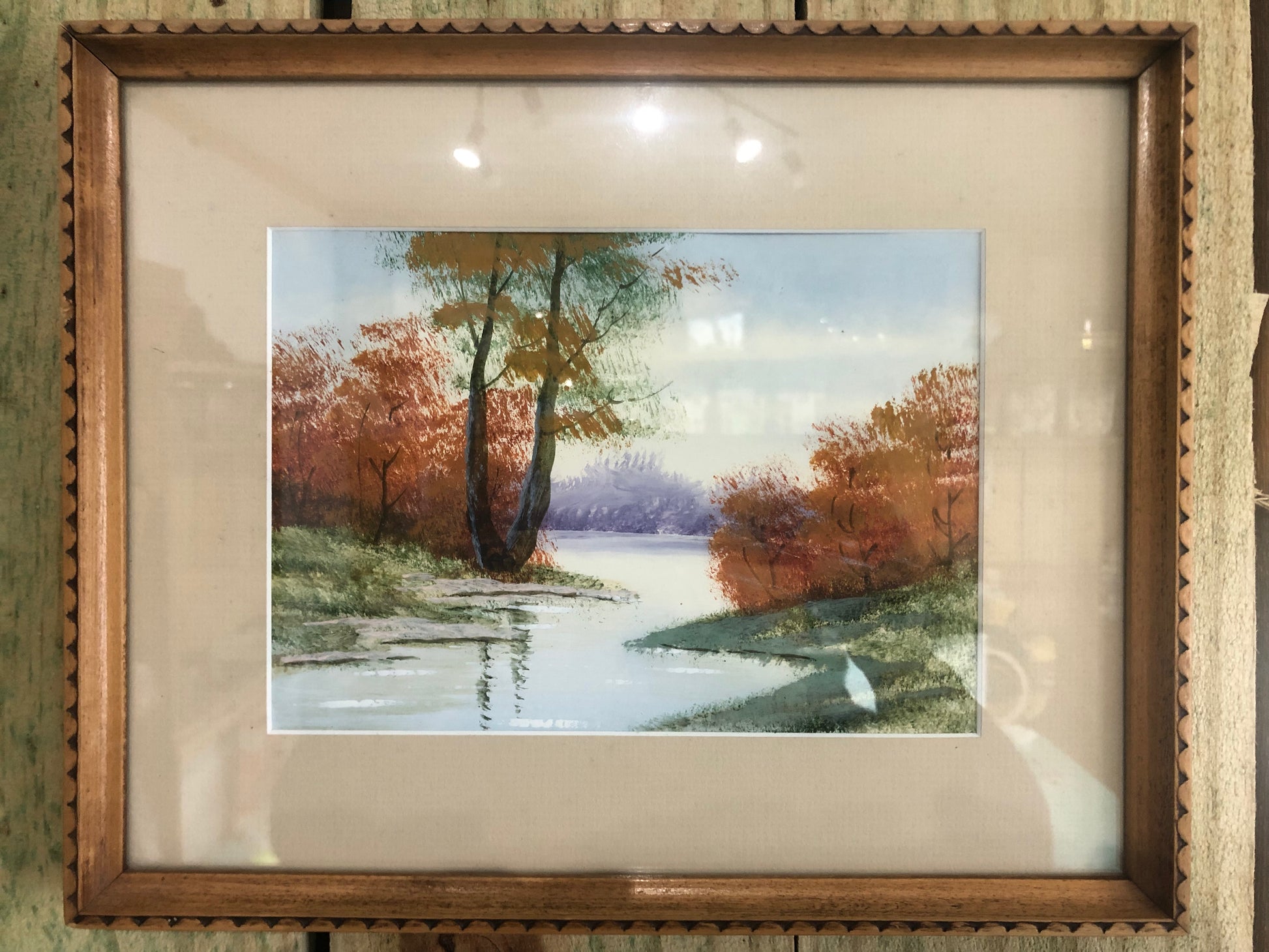 Painting Fall Landscape Signed by Aronigie in wooden frame