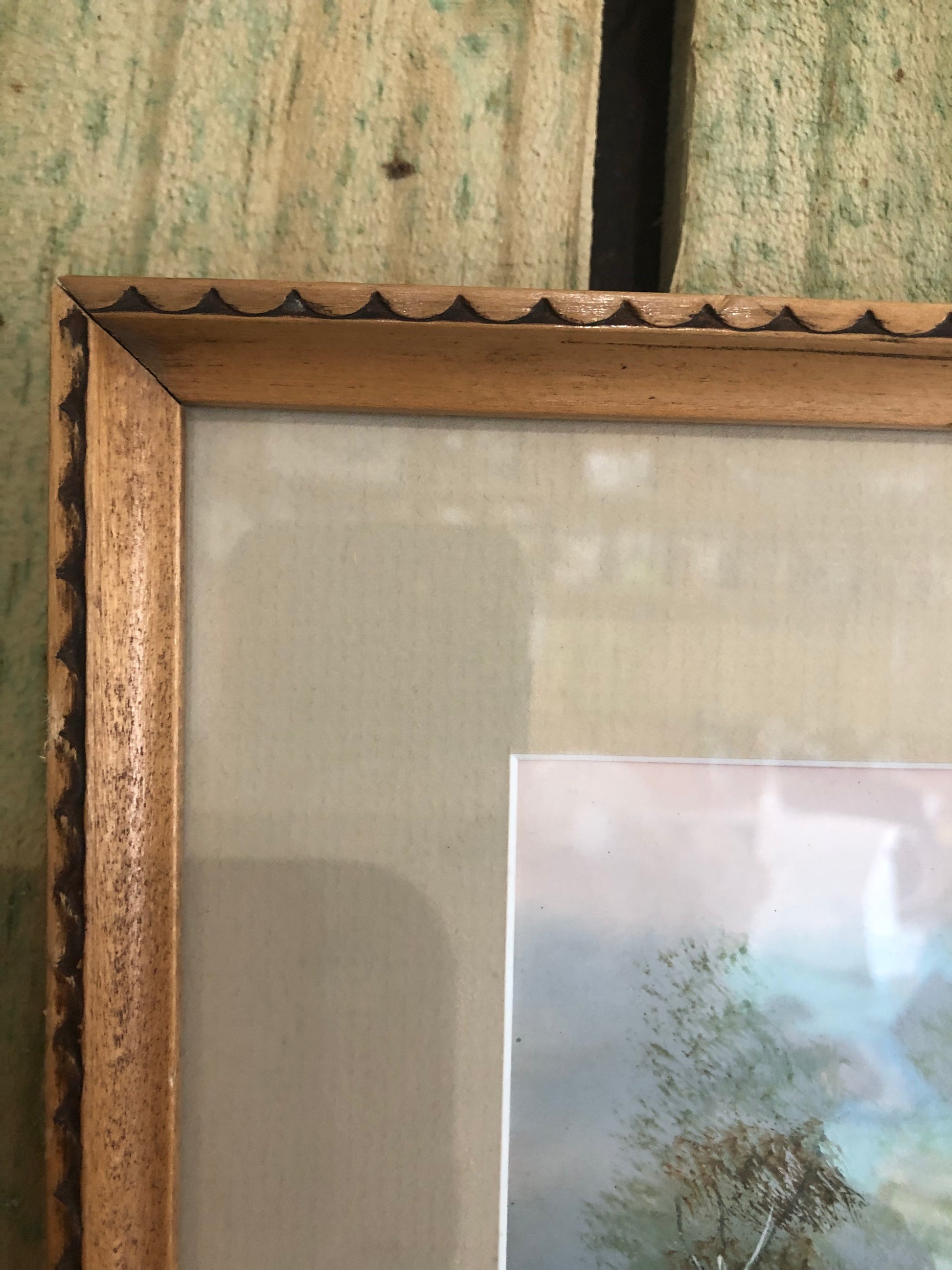 Painting Fall Landscape Signed by Aronigie wood frame detail