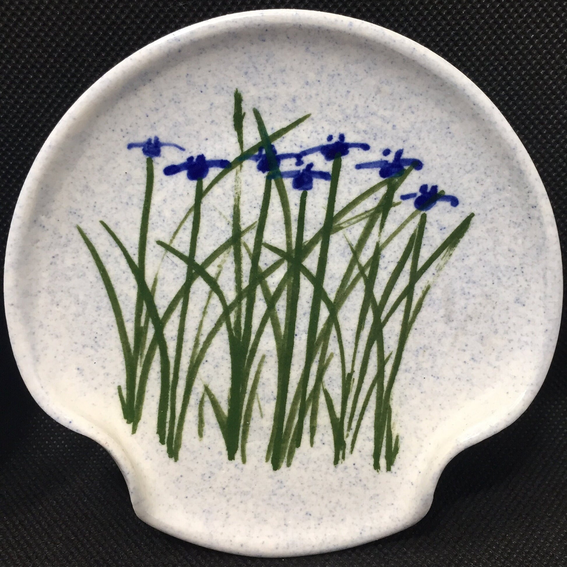 Pair of Blue Iris Pottery Spoon Rests
