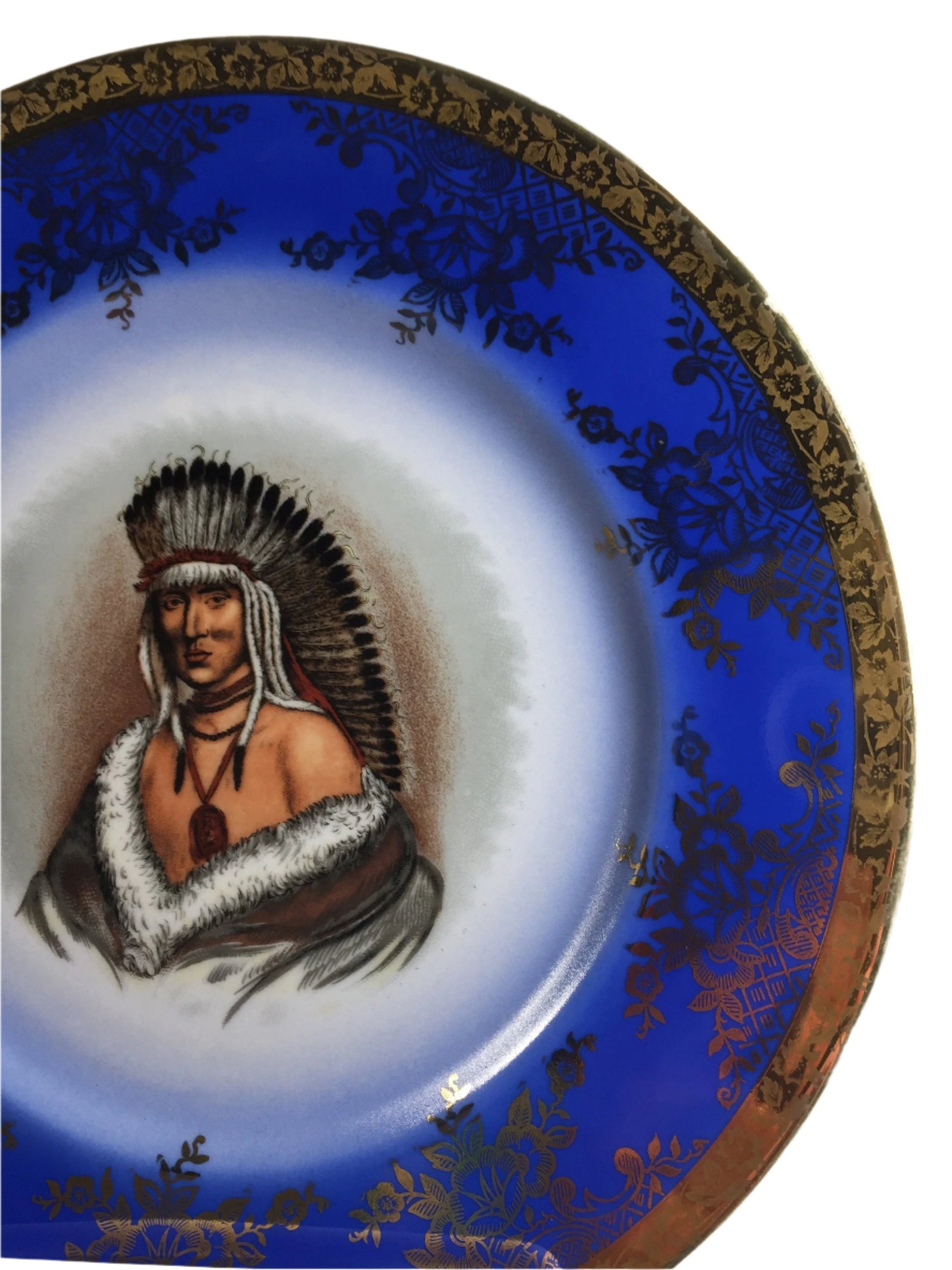 Plate Selb Bavaria Krautheim Native American Blue and Gold 