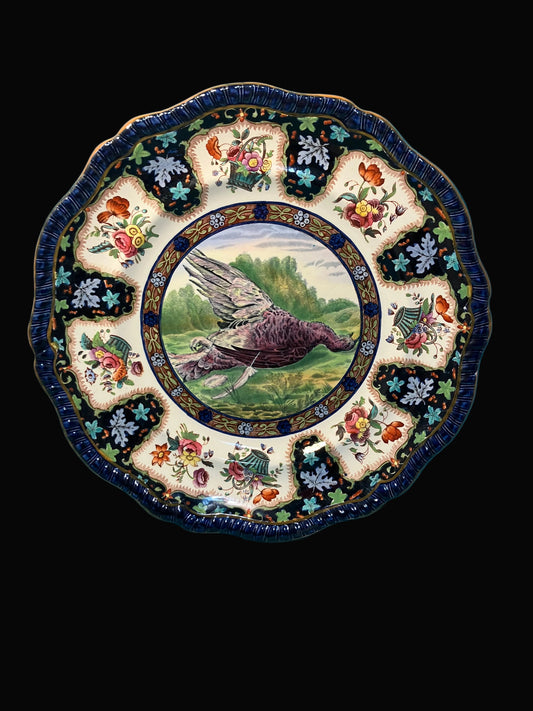 Spode Upland gamebird plate with cobalt and floral boarder 