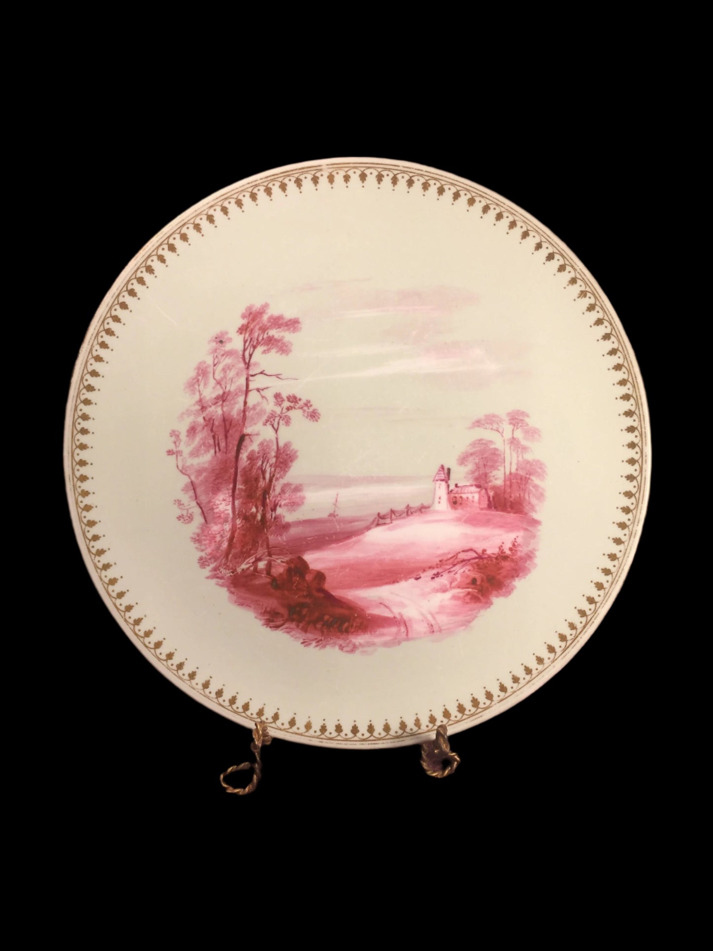Unique Antique Hand Painted Plate with Landscape