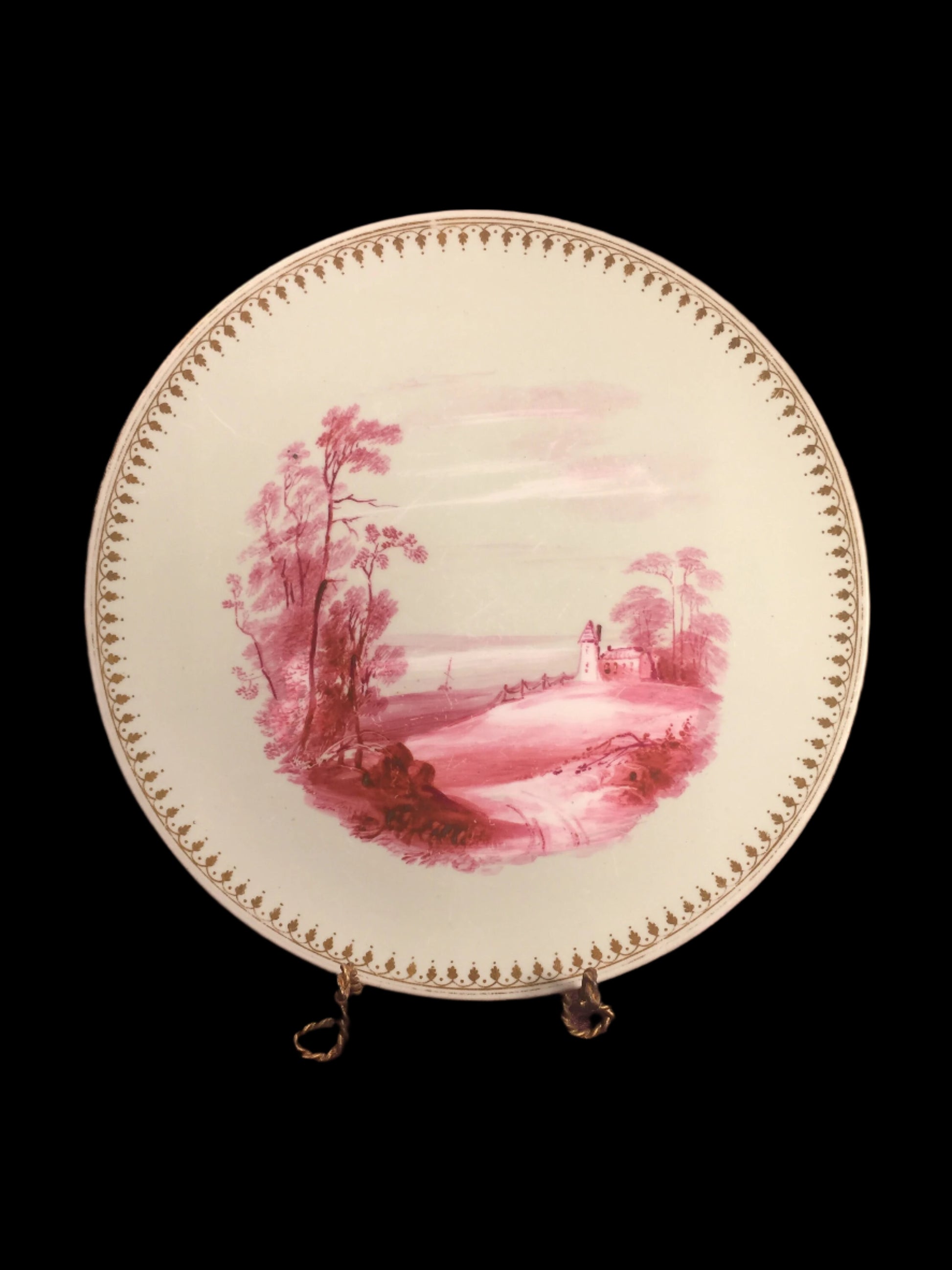 Unique Antique Hand Painted Plate with Landscape