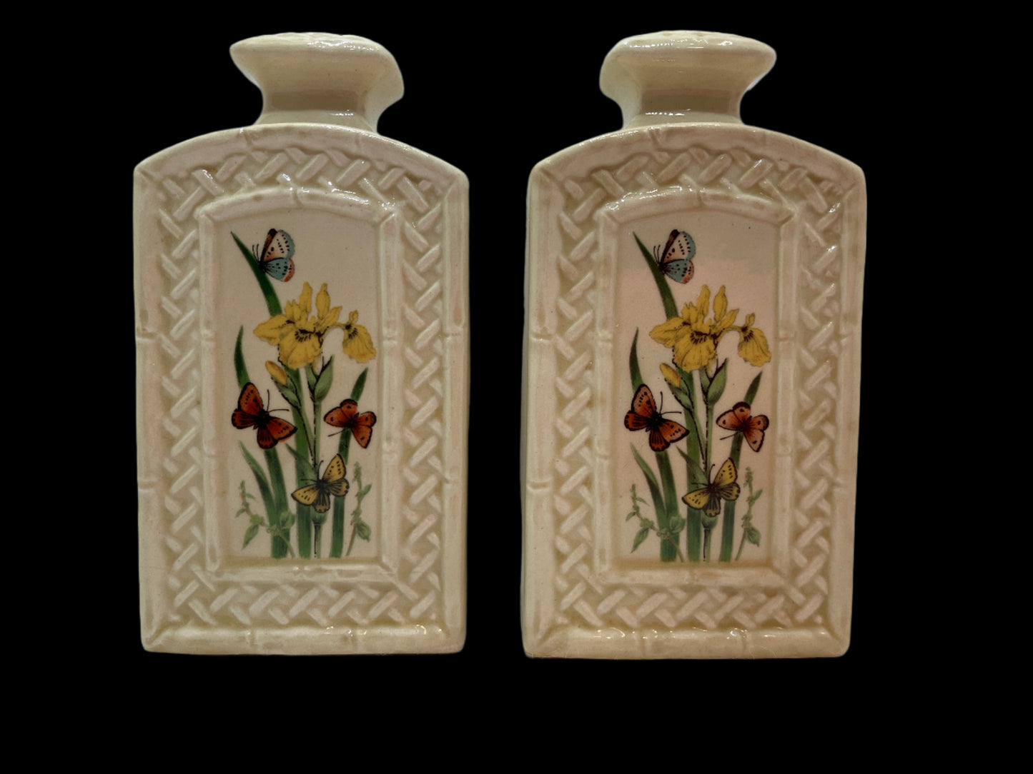 Vintage 1970s Enesco Japan Butterfly Garden Trellis Salt & Pepper Shakers