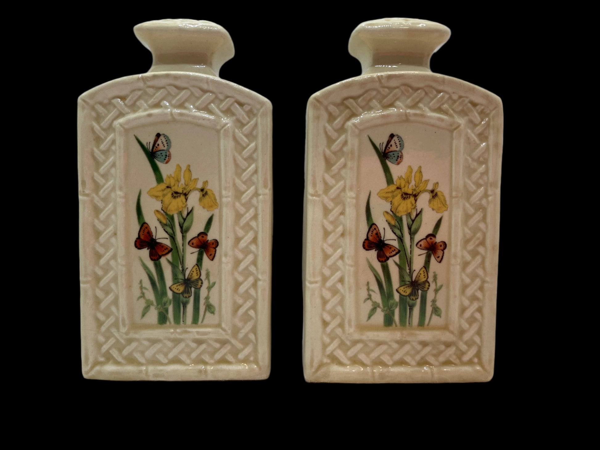 Vintage 1970s Enesco Japan Butterfly Garden Trellis Salt & Pepper Shakers