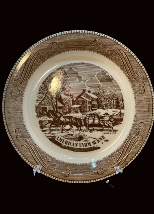 Vintage Jeanette Royal China pie plate with horses and sleigh