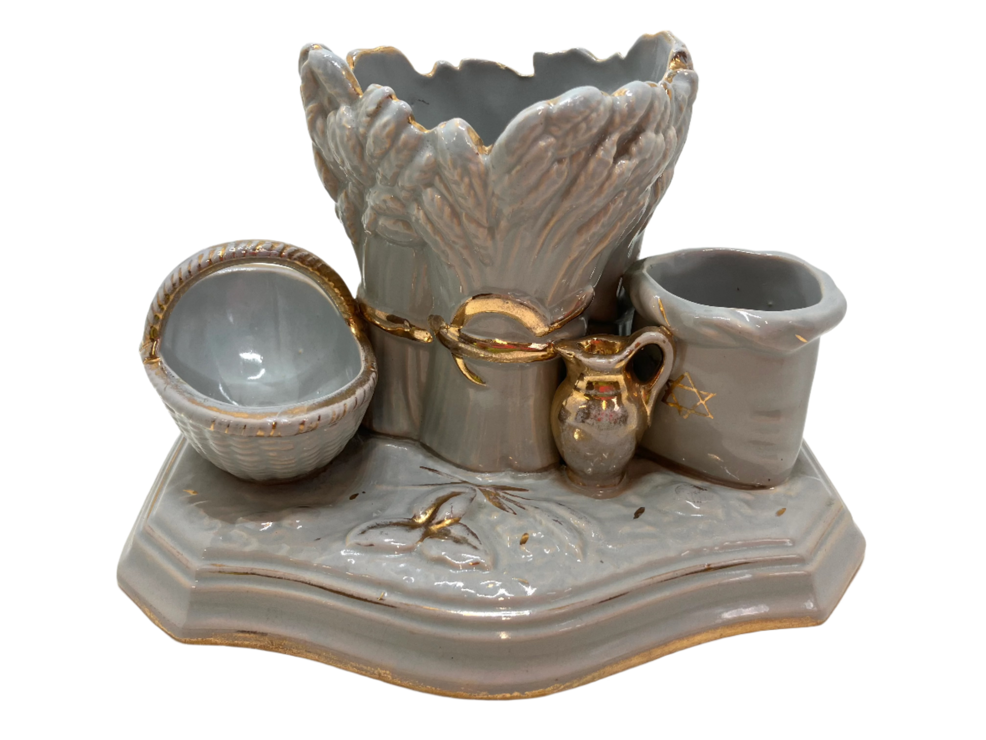 Vintage Judaica ceramic decor piece featuring a harvest theme