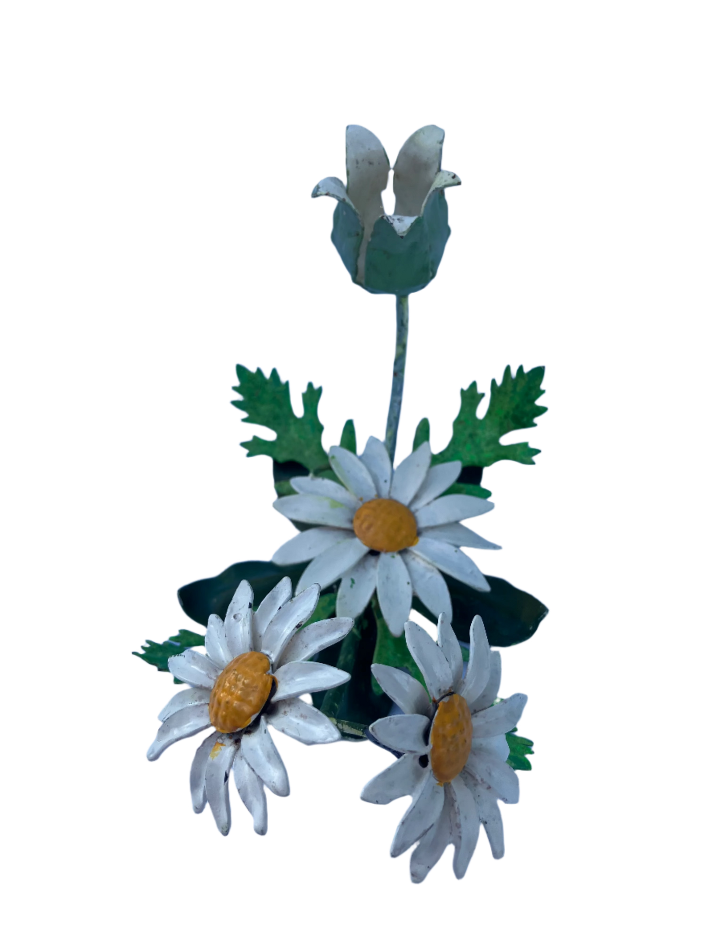 Vintage Mid Century Italian Tole Daisy Candle Holders