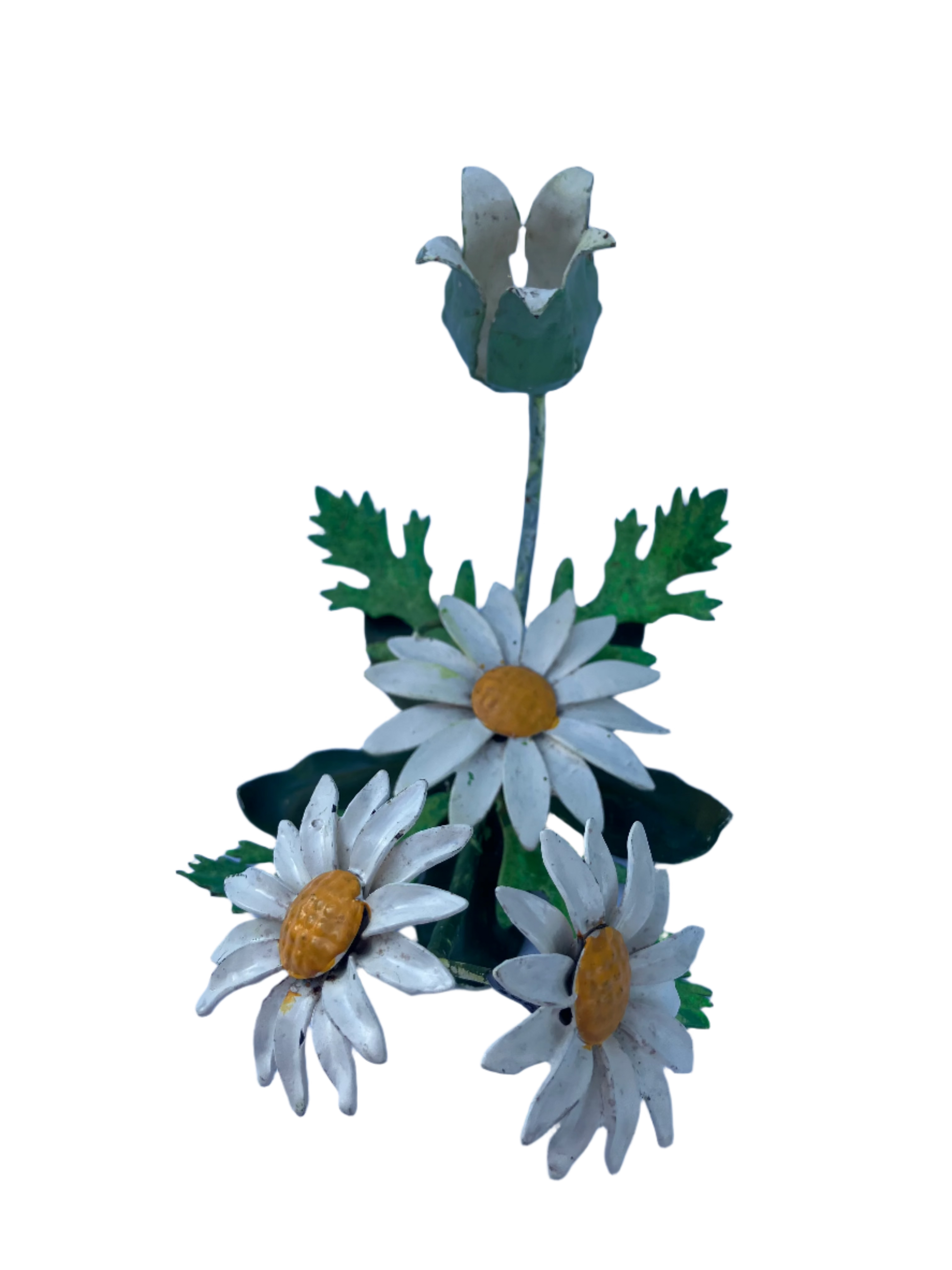Vintage Mid Century Italian Tole Daisy Candle Holders