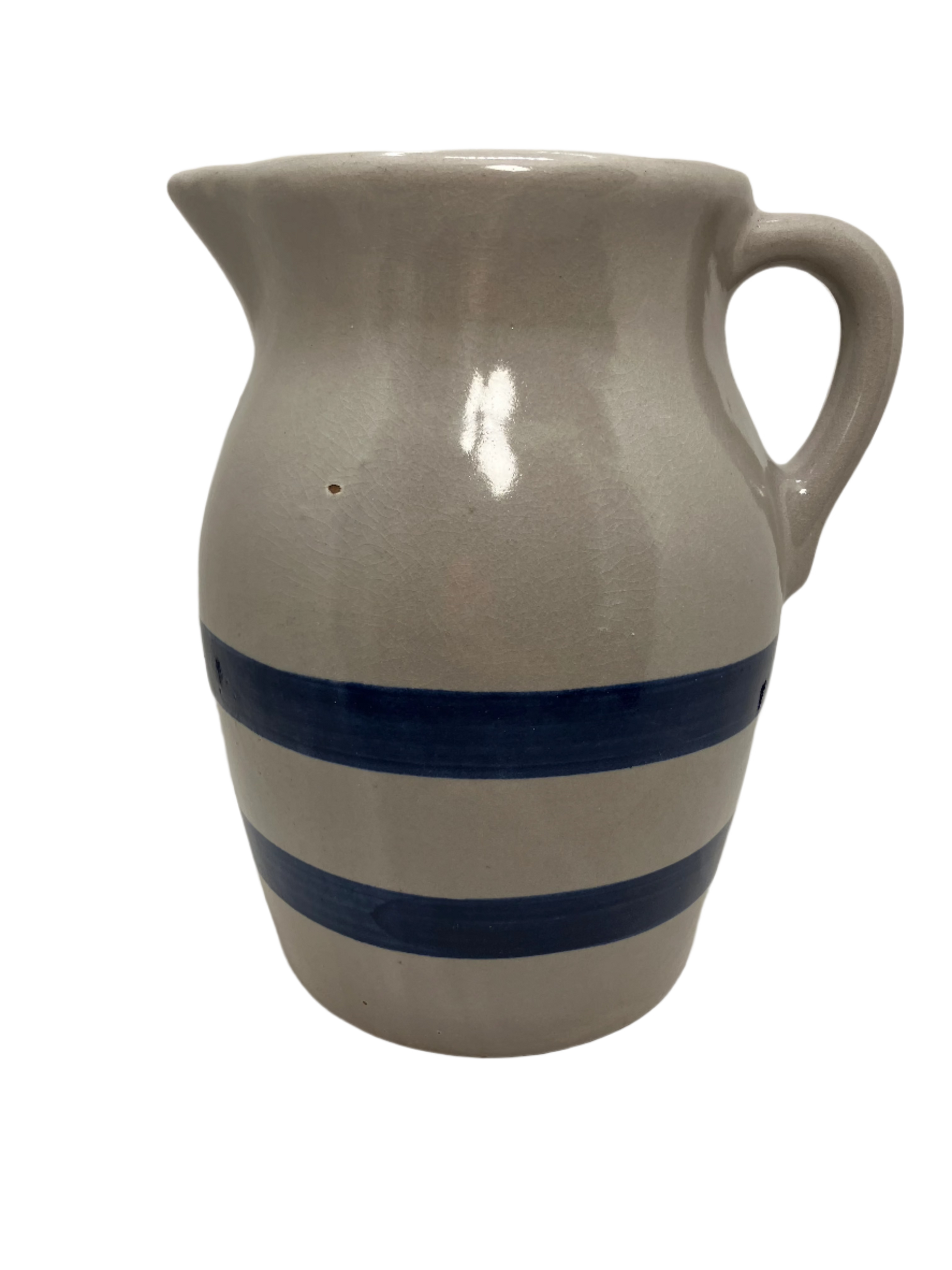 Vintage Pottery Pitcher with Blue Bands 