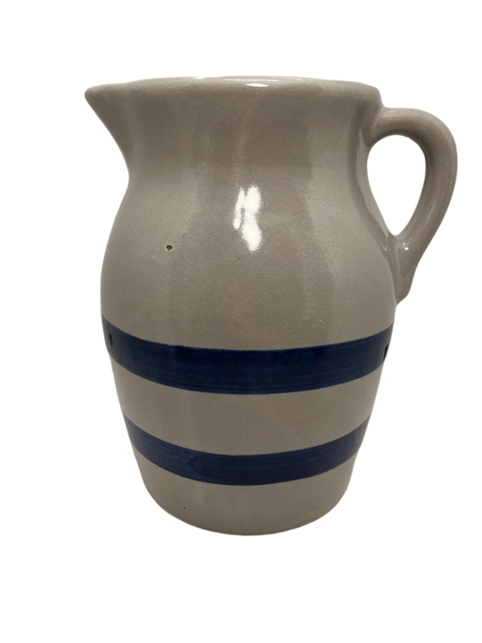 Vintage Pottery Pitcher with Blue Bands 