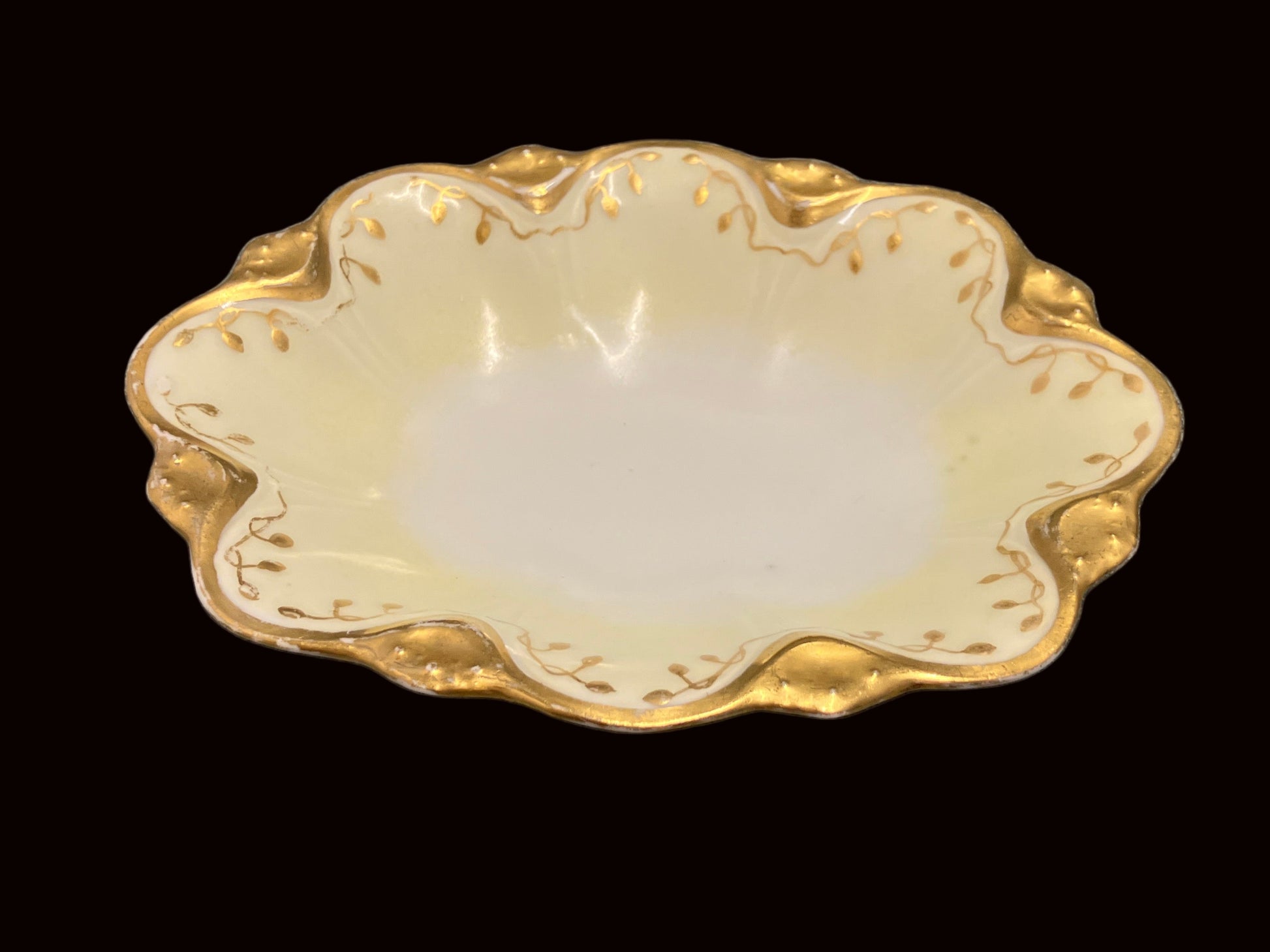 Vintage porcelain trinket dish marked  Heinrich & Co Germany white and gold encrusted 