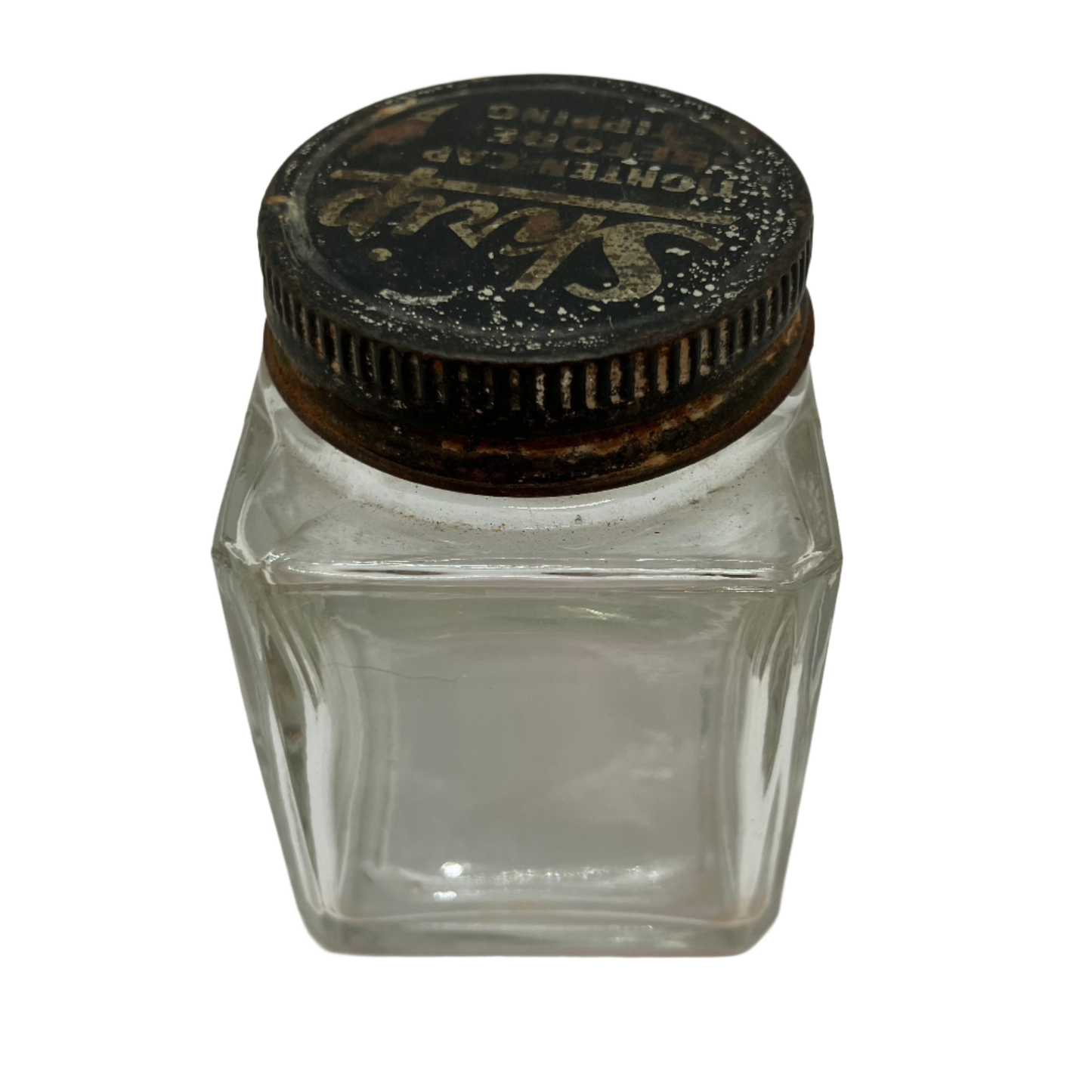 Vintage square glass ink bottle with metal lid 