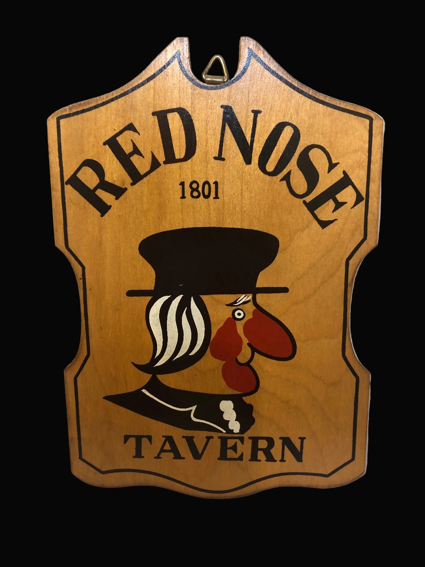 Wooden sign for Red Nose Tavern 