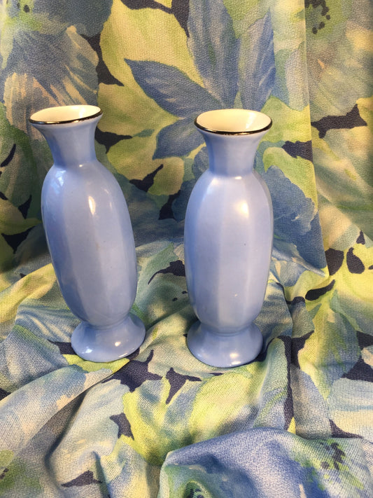 Matching Pair of Small Blue German Vases