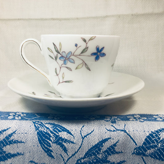Beautiful Blue and White Floral Cup and Saucer Signed