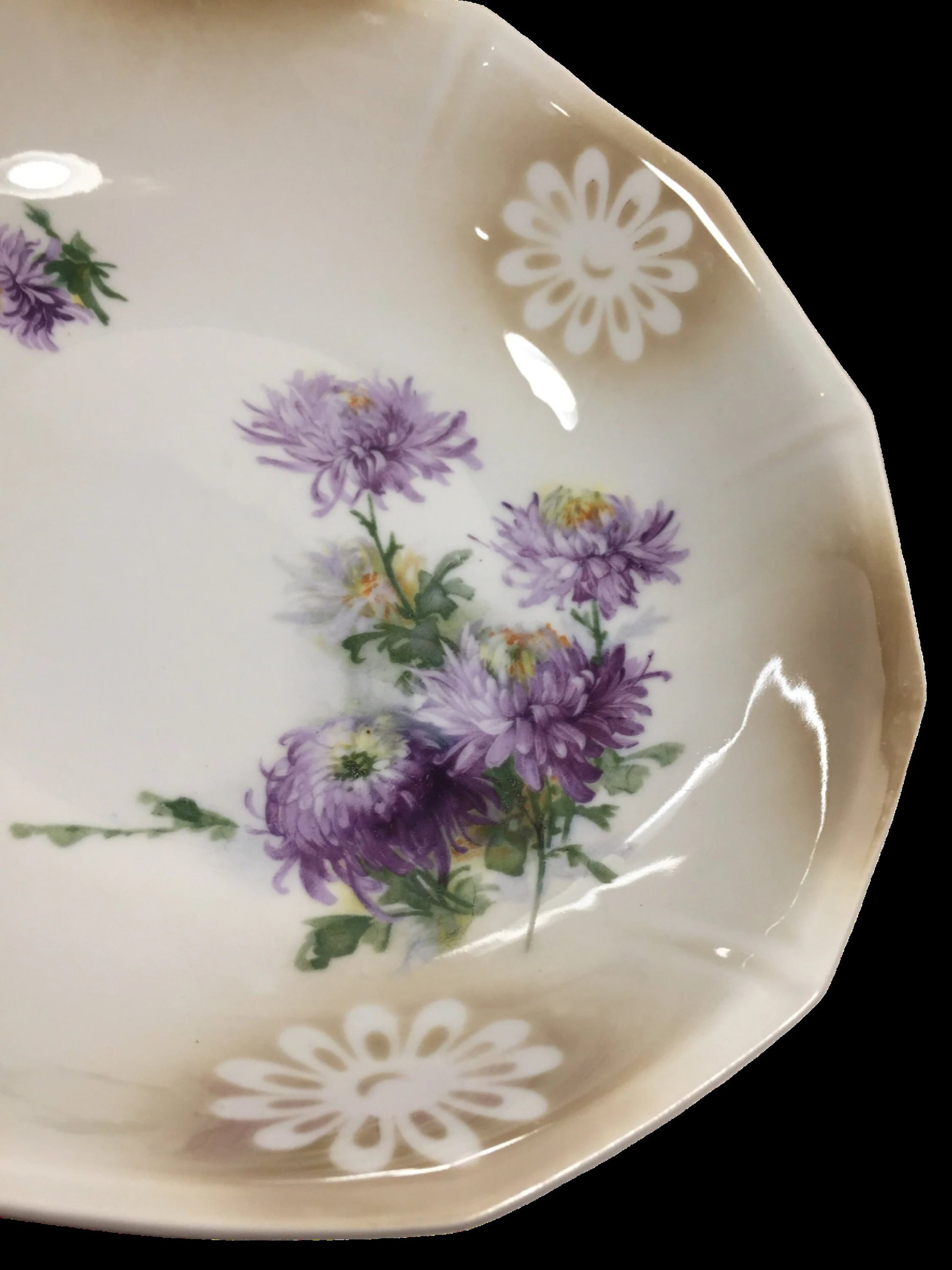 Gorgeous Antique Bavarian Bowl with Purple Mums