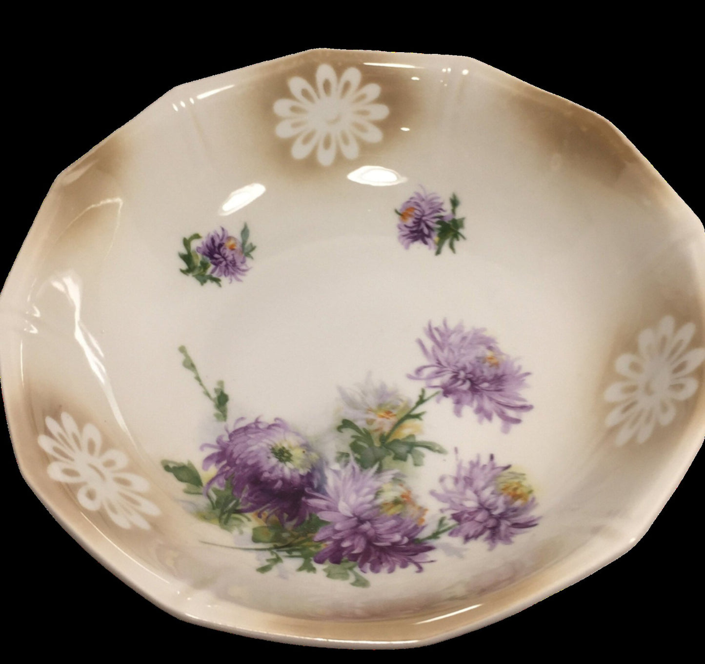Gorgeous Antique Bavarian Bowl with Purple Mums