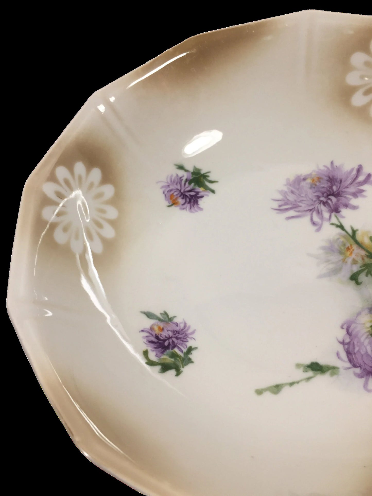 Gorgeous Antique Bavarian Bowl with Purple Mums
