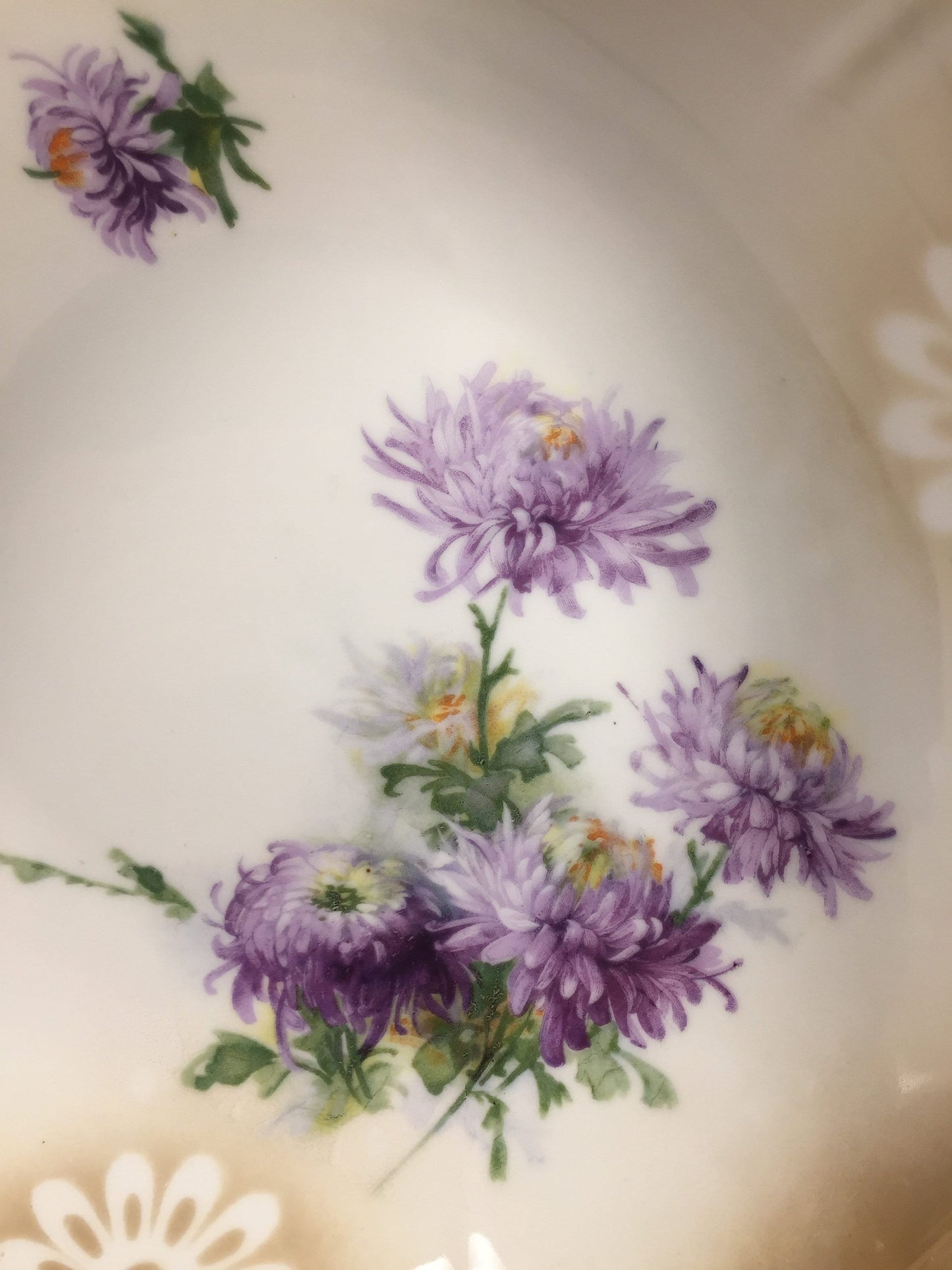 Gorgeous Antique Bavarian Bowl with Purple Mums