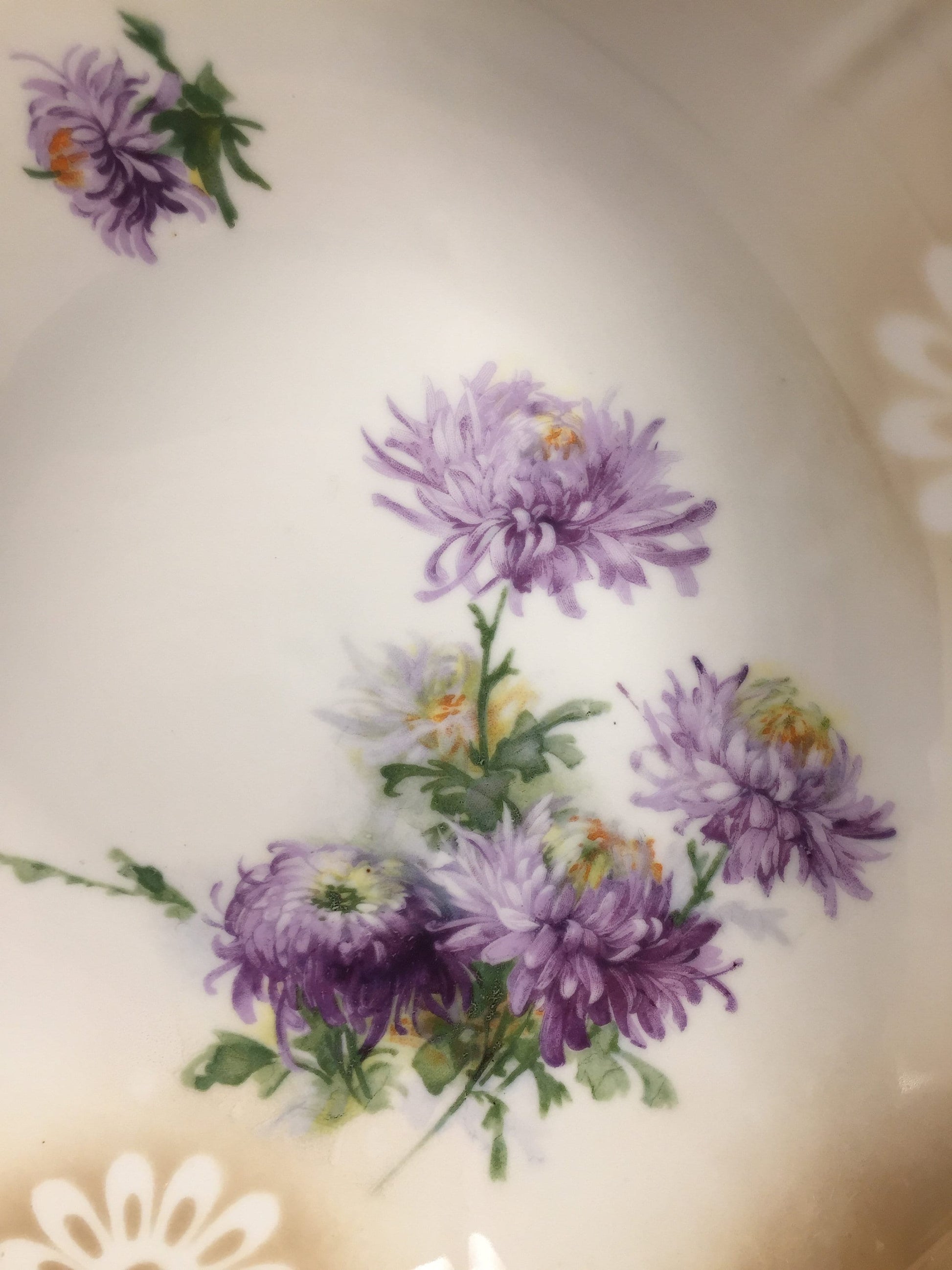 Gorgeous Antique Bavarian Bowl with Purple Mums