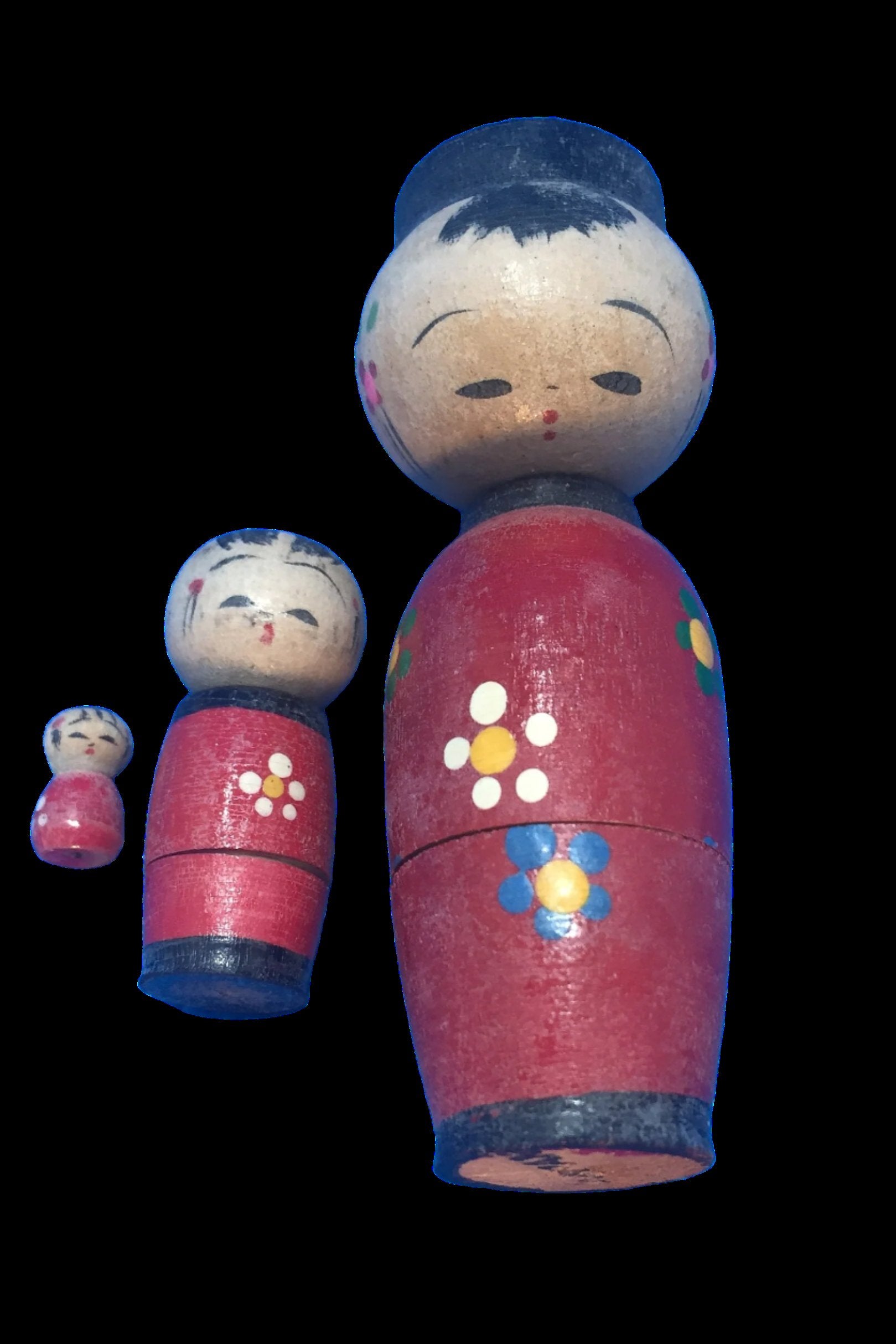Kokeshi Bobble Head Nesting Dolls Marked Japan