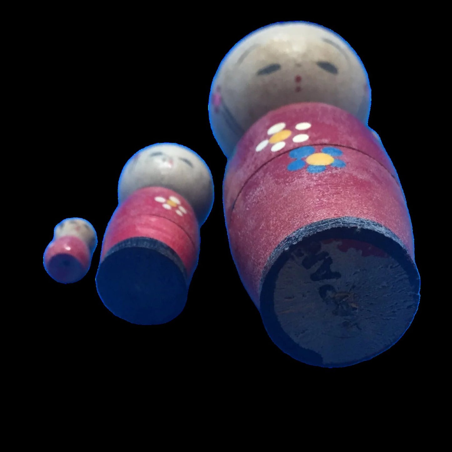 Kokeshi Bobble Head Nesting Dolls Marked Japan