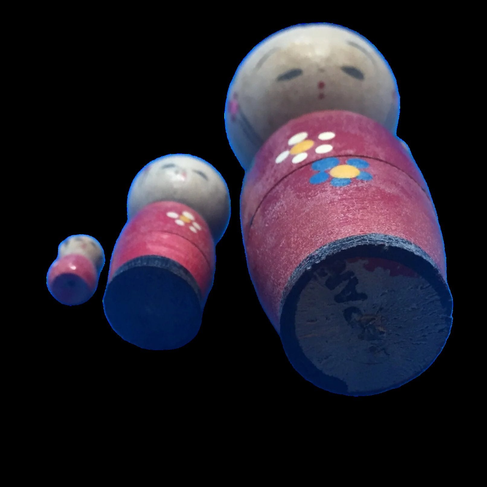 Kokeshi Bobble Head Nesting Dolls Marked Japan