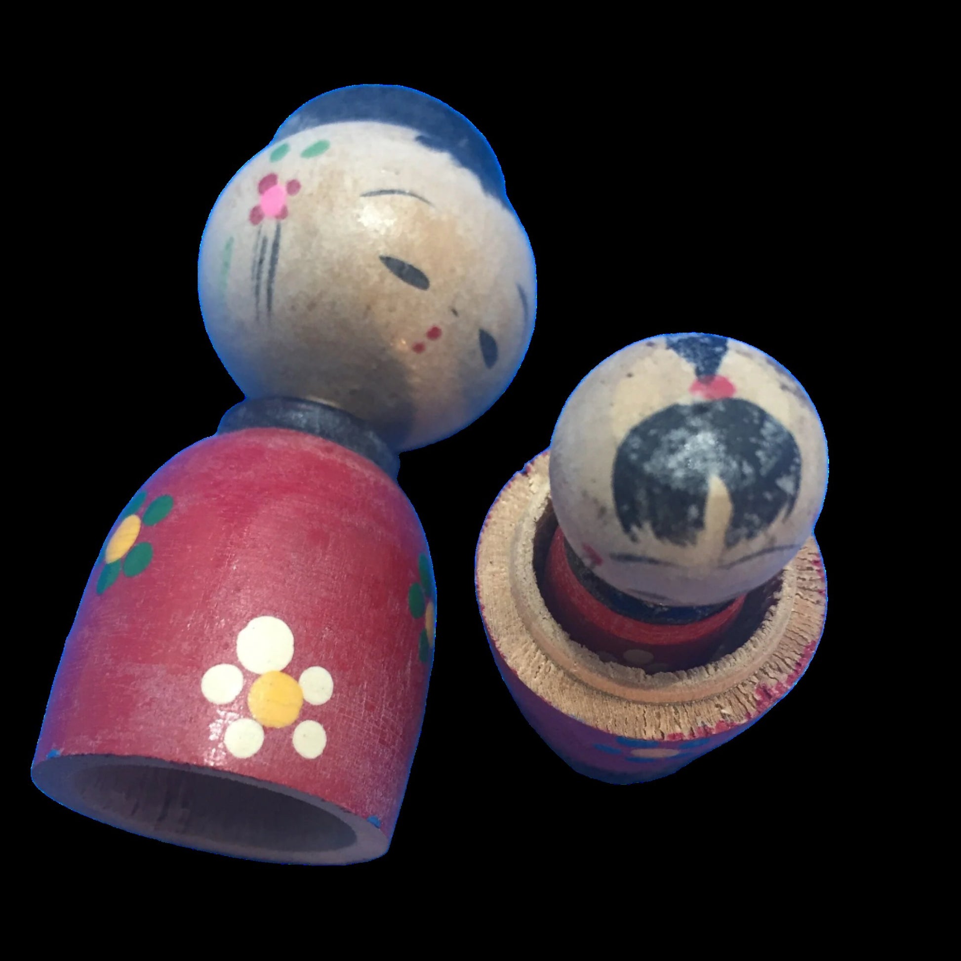Kokeshi Bobble Head Nesting Dolls Marked Japan