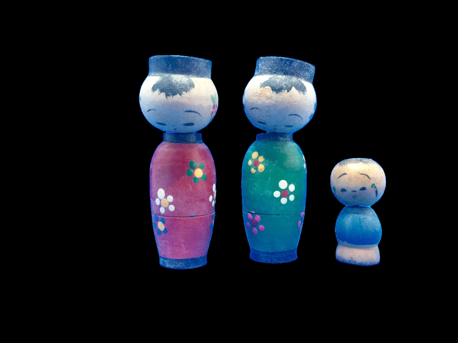 Kokeshi Bobble Head Nesting Dolls Marked Japan