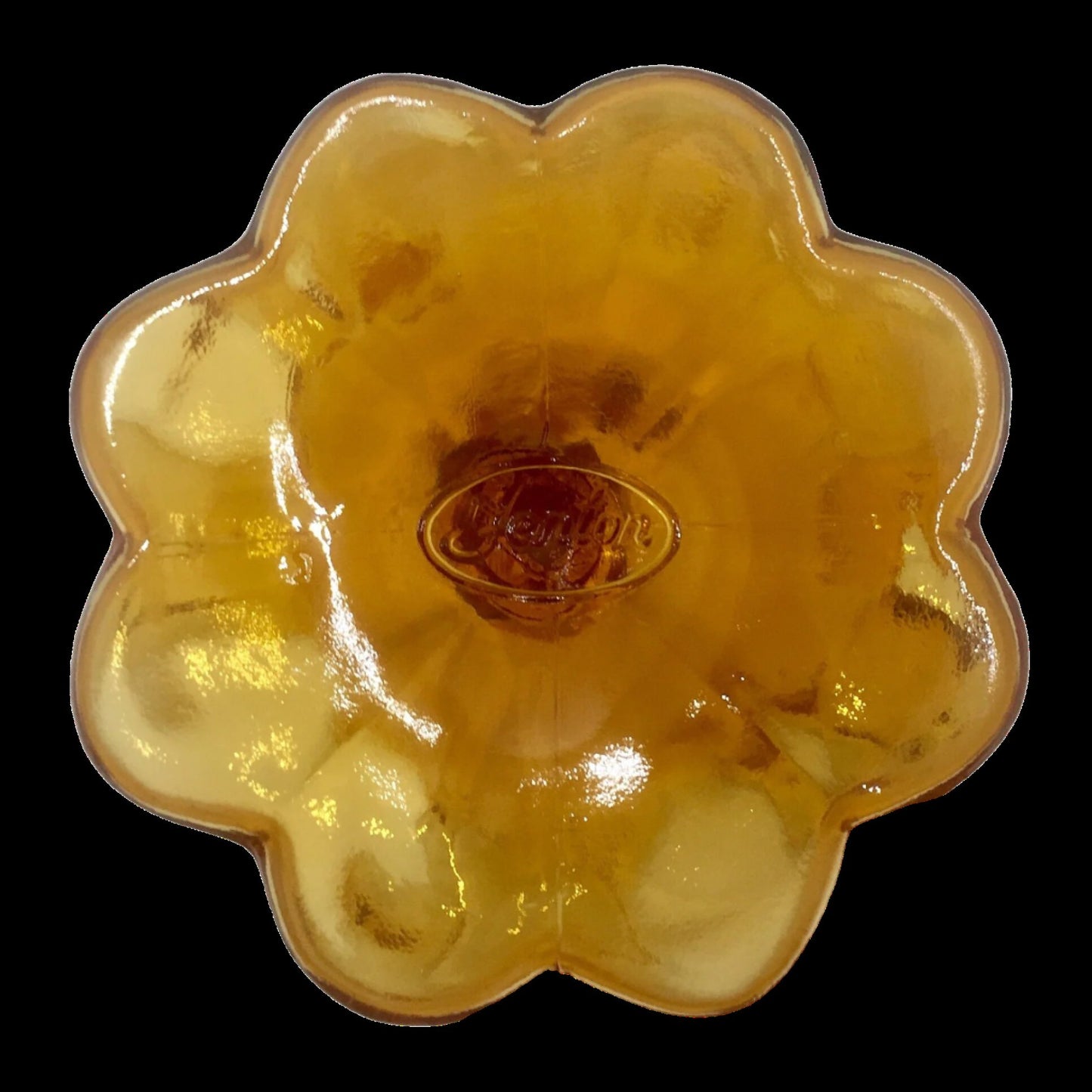 Fenton Amber Glass Ruffled Edge Compote with Roses