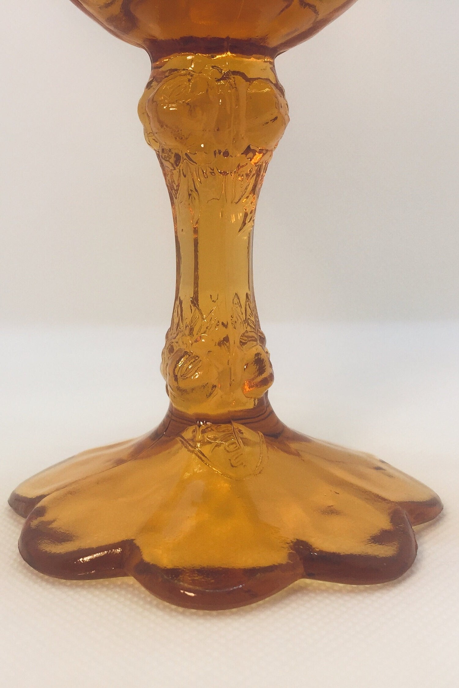 Fenton Amber Glass Ruffled Edge Compote with Roses