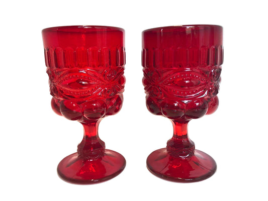 Vintage Mosser Eyewinker water glasses in ruby red.